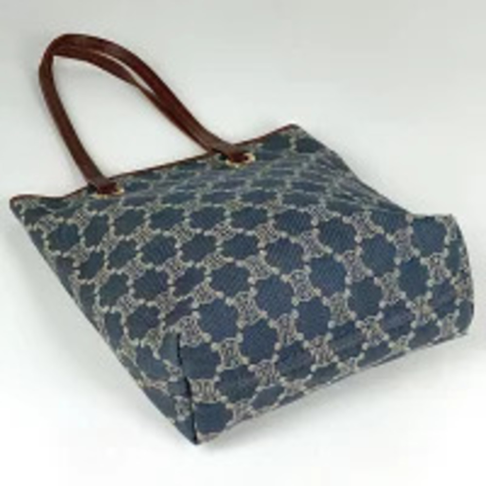 Celine Brown Tote Denim Bag Macadam Blue Shoulder Brown Blue